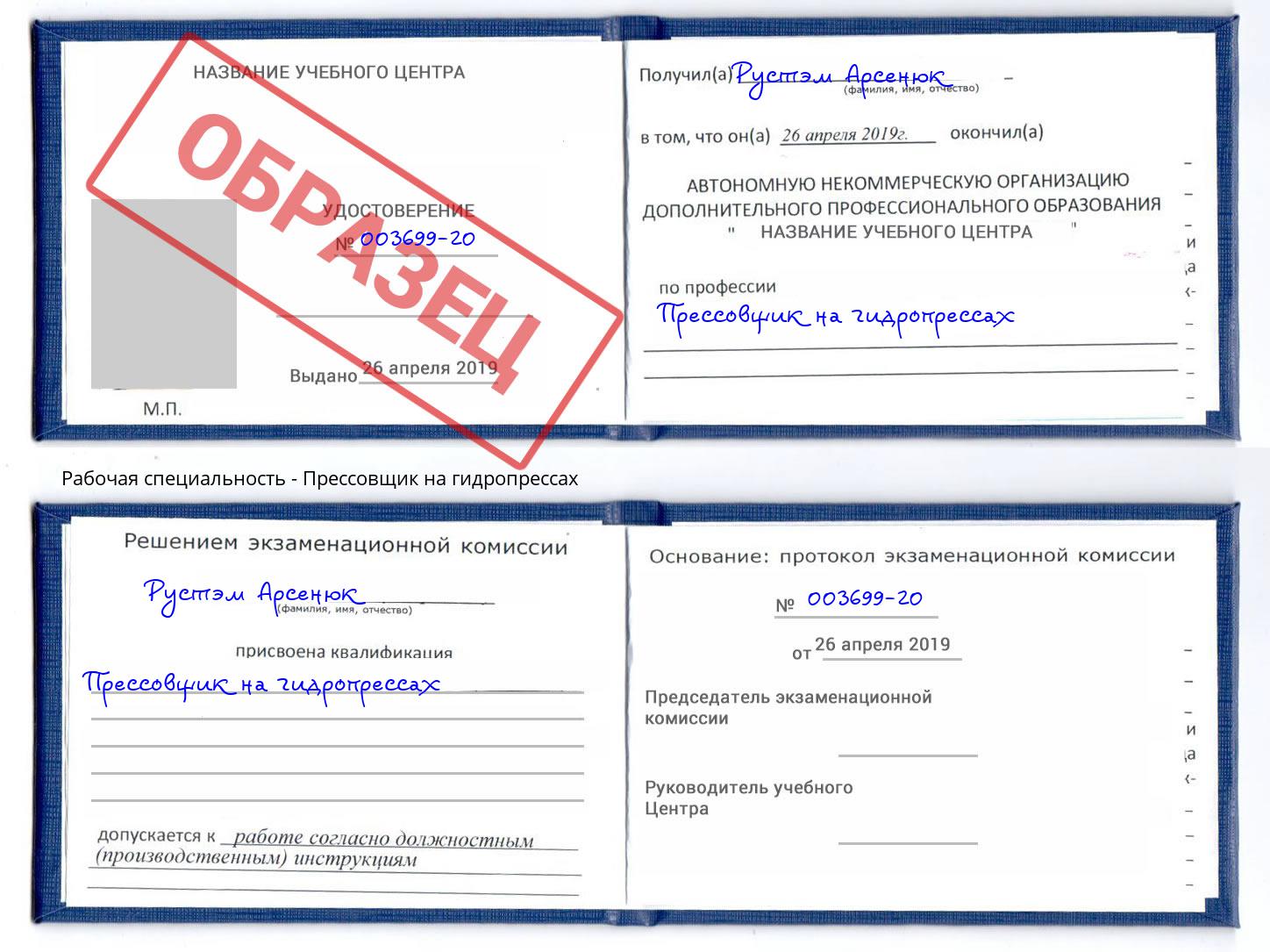 Прессовщик на гидропрессах Маркс