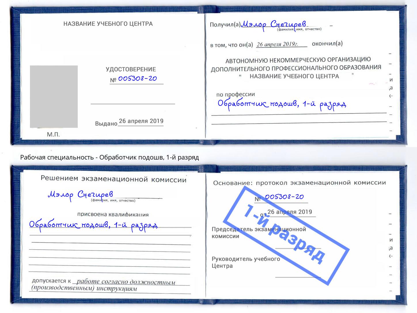 корочка 1-й разряд Обработчик подошв Маркс