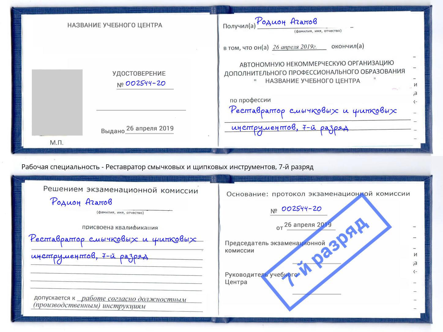 корочка 7-й разряд Реставратор смычковых и щипковых инструментов Маркс