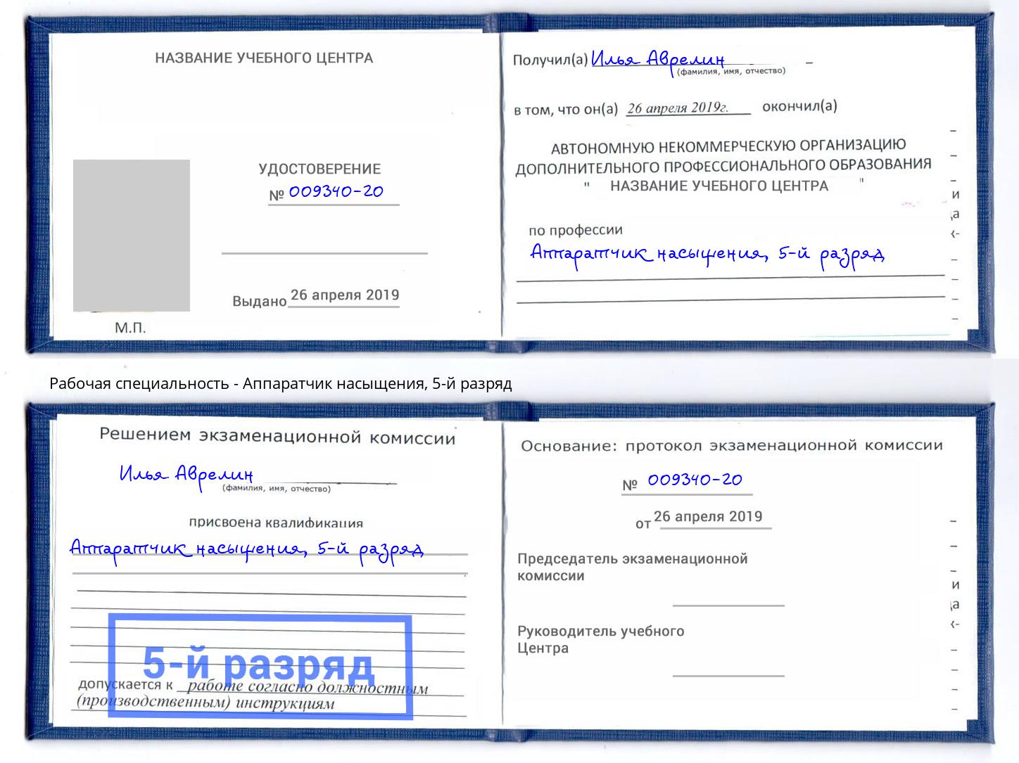 корочка 5-й разряд Аппаратчик насыщения Маркс