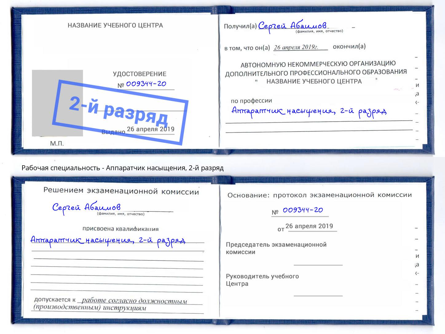 корочка 2-й разряд Аппаратчик насыщения Маркс